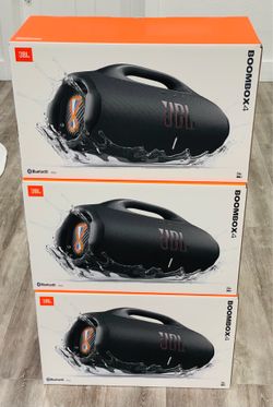 Brand new JBL Boombox 4 speakers! Got 3 of these available. Super portable with up to 28 hours playtime plus 6 hours with Playtime Boost. IP68 waterpr