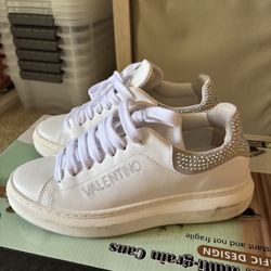 Mario Valentino Embellished Trim Leather Sneakers