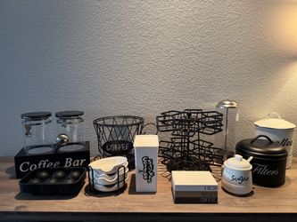 Coffee Bar Accessory Set Black and White