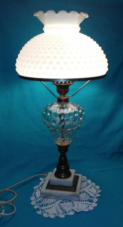 Vintage Hobnail Milk Glass and Clear Bubble Glass Lamp