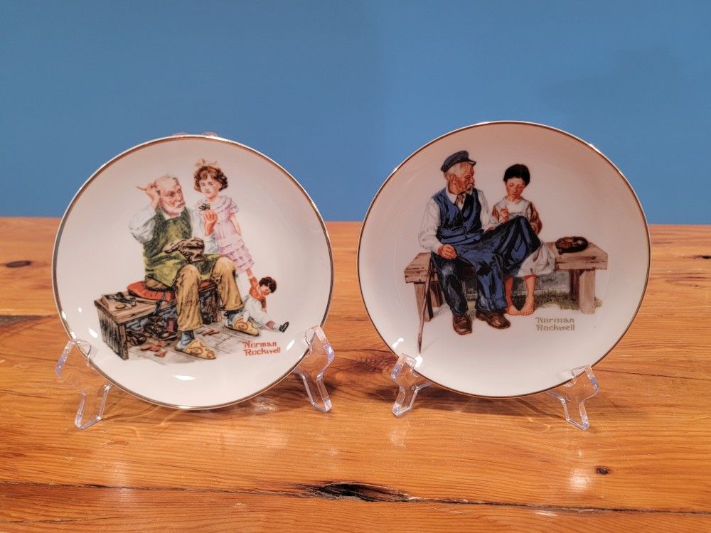 (2) 1984 Norman Rockwell 6.5” Plates ~ Collector, Museum, "The Cobbler"