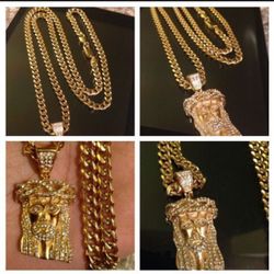 14K Gold Plated Miami Cuban With Swarovski Crystal Jesus Piece