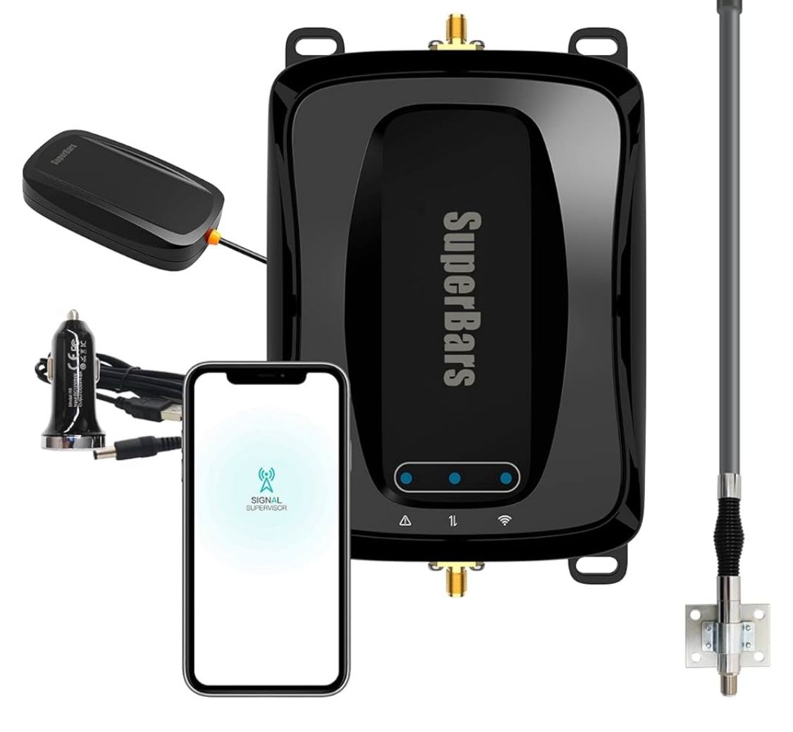 Cell Phone Signal Booster for Truck, RV, SUV, Camping. Bendable Antenna. Upgraded Version. Cell Phone Booster for All U.S. Carriers-Verizon AT&T T-Mob