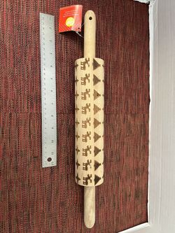 NEW Kitchen Kaboodle Embossed Holiday Rolling Pin Reindeer, Tree, Star