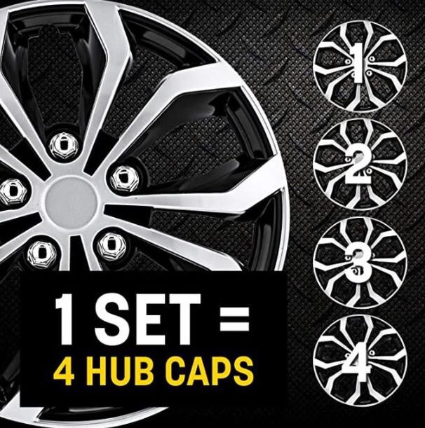 Pilot Automotive Black/Silver 15 Inch 15" Spyder Performance Wheel Cover Hubcaps Pack of 4