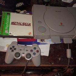 PlayStation 1 With Memory Card And Controller And Video Game 
