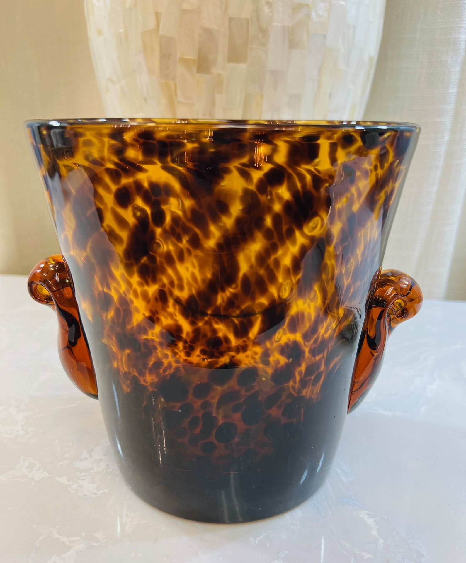 Vintage Murano-Style Tortoiseshell Glass Ice Bucket / Vase