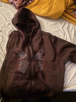 SHEIN Brown Butterfly Rhinestone Jacket