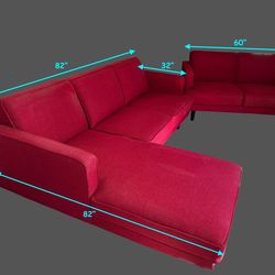 Red Sectional Couch with Chaise + matching Loveseat - Great Condition