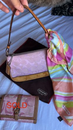 Coach Pink Monogram Mini Bag, Wallet, and Scarf Set