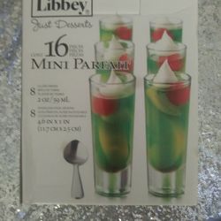 Libbey Just Desserts 16 Piece Mini Parfait Set 8 Glass Dishes 8 Spoons

