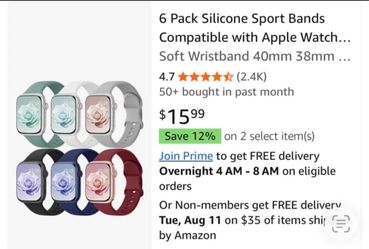6 Pack Silicone Sport Bands Compatible with Apple Watch Bands for Women Men Soft Wristband 40mm 38mm 41mm 44mm 45mm 46mm 42mm 49mm, Replacement Strap 