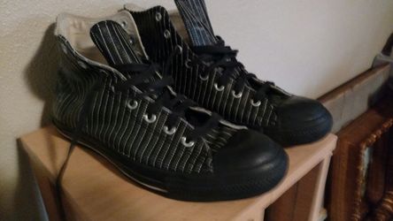 Black Leather pinstriped high-top Converse. Mens size 12. $30 obo (originally $90)