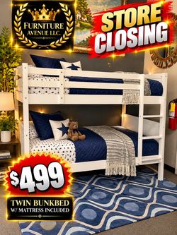 White Twin Bunk Bed with Mattresses