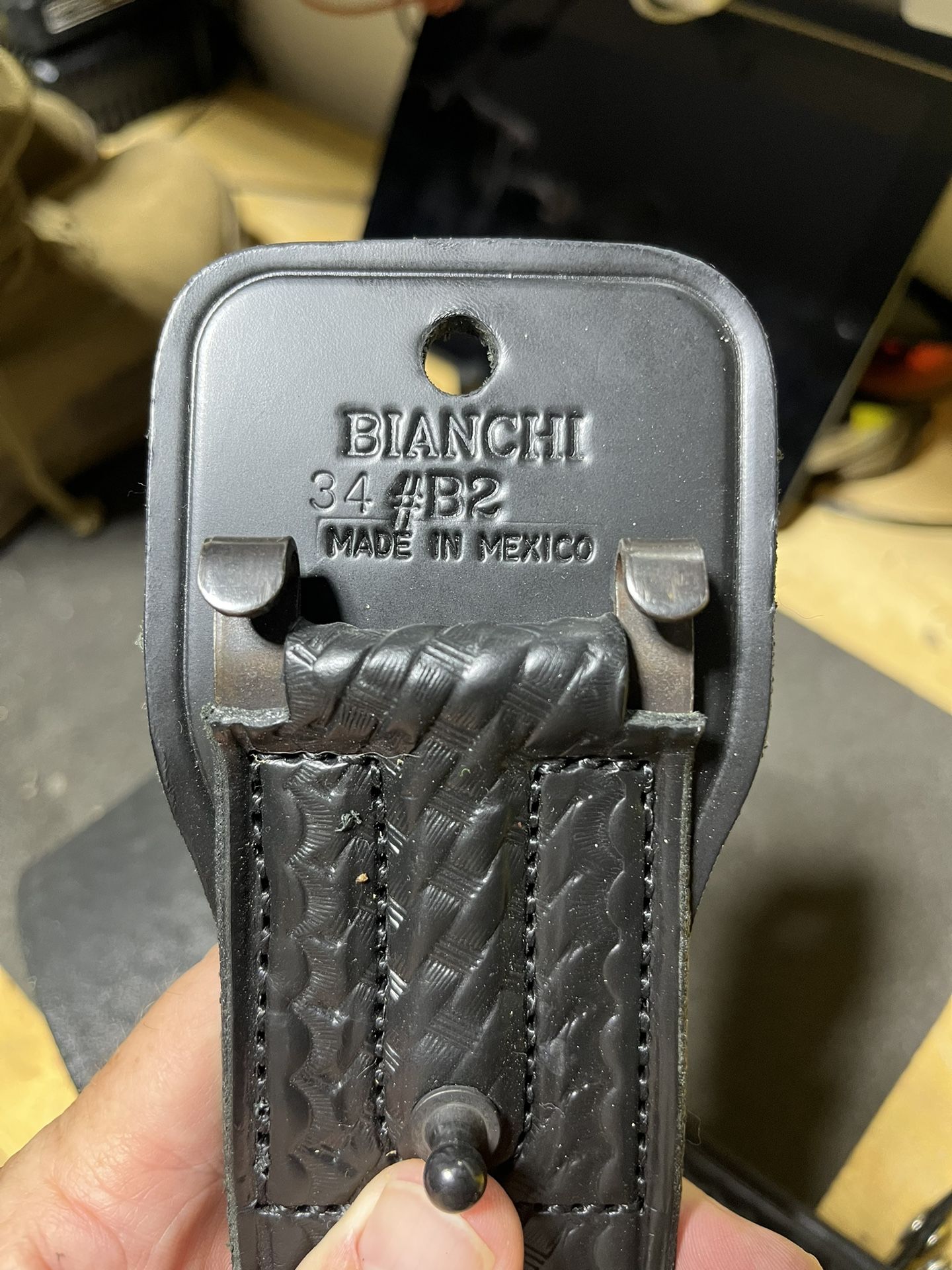 Bianchi Leather Police Sam Brown Basket Weave Belt w/ 4 Leather Keepers