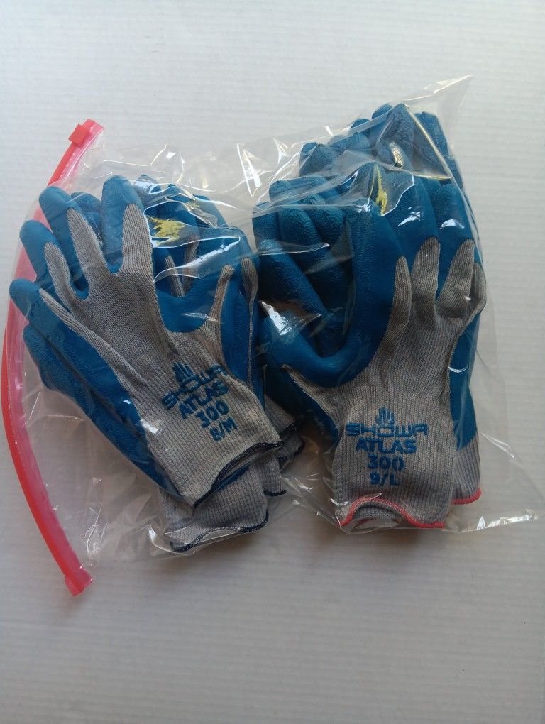 SHOWA ATLAS 300 LATEX RUBBER PALM DIPPED WORK GLOVES BLUE, GENERAL PURPOSE. Size L & M New