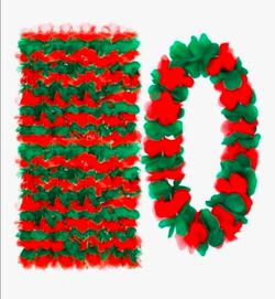 Christmas in July Leis Hawaiian Red and Green Tropical Leis