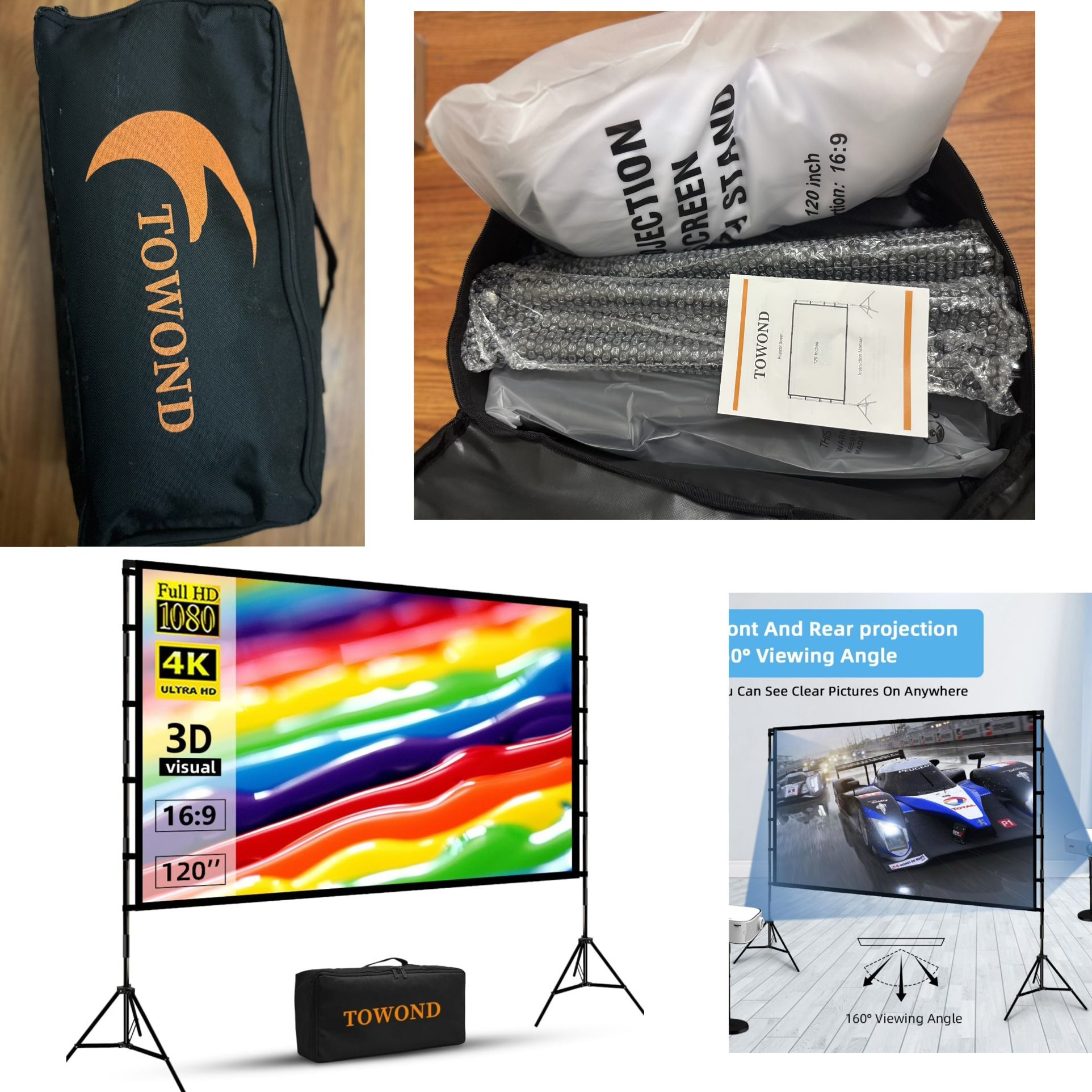 120” Projector Screen w/ Stand — OPEN BOX, Used Once! 