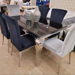 7 Pcs Rectangular Dining Room Set Dining Table and 6 Chairs Carone 