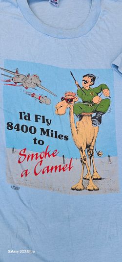 Vintage T-shirt Navy I'd Fly 8400 Miles To Smoke 1990s  Saddam Hussein Iraqi XL