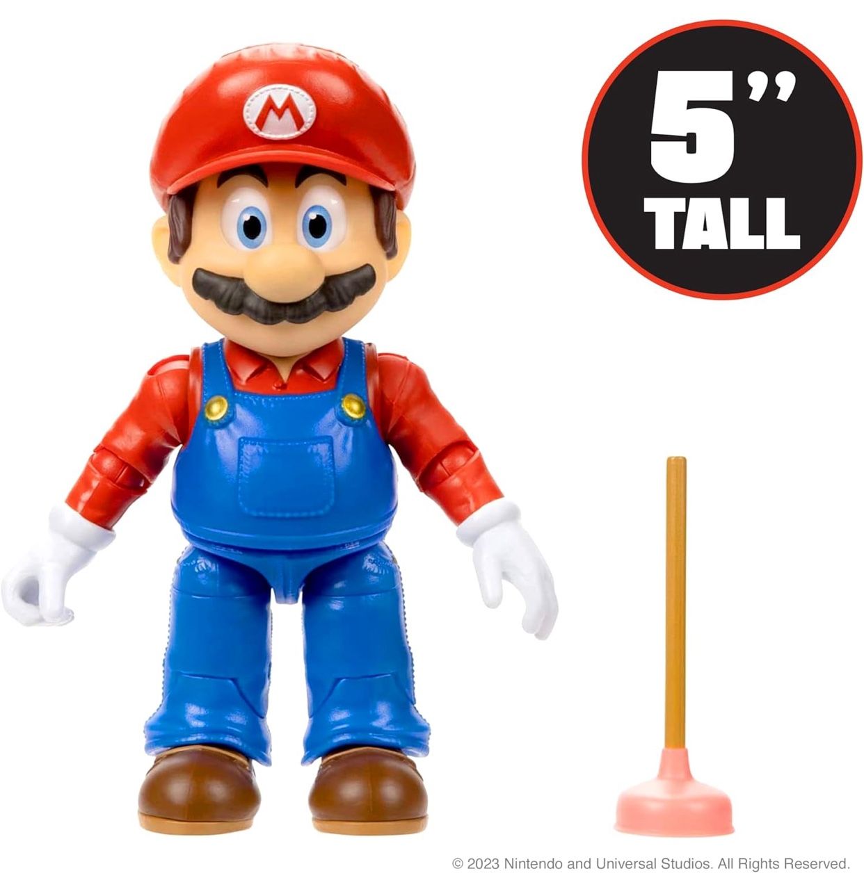 (NEW) The Super Mario Bros. Movie - 5 Inch Action Figures Series 1 – Mario Figure with Plunger Accessory (Perfect For Birthday Parties)