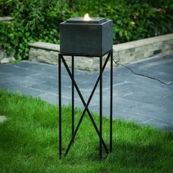 LuxenHome Cement/Iron Raised Stone Finish Outdoor Patio Fountain,F729