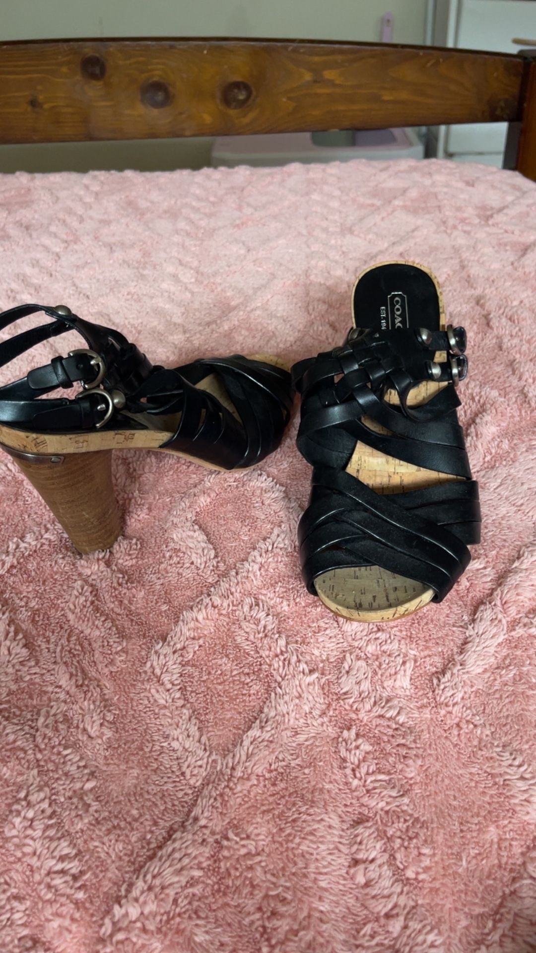 COACH black Vintage Strappy Heels