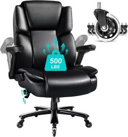 500lbs Big and Tall Office Chair- Flip Arms Adjustable Built-in Lumbar Support,Heavy Duty Executive Desk Chair for Heavy People, Thick Padded Metal Ba