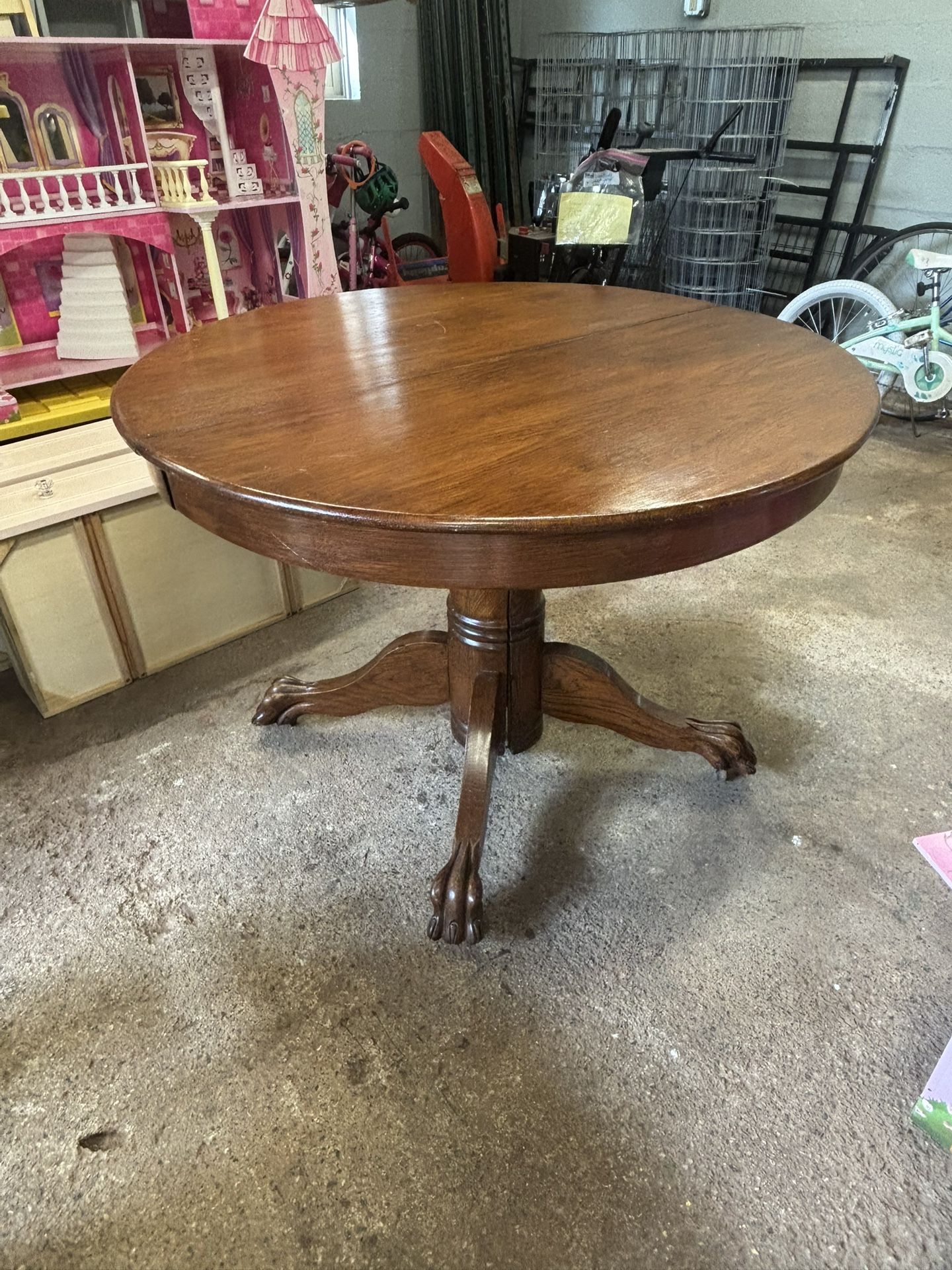 SOLID OAK CLAW FEET PEDESTAL KITCHEN TABLE 