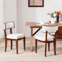 Mid Century Modern Dining Chairs Set of 2 Farmhouse Dining Room Chairs with Curved Backrest Dining Chair with Walnut-Colored Wood Legs for Kitchen Din