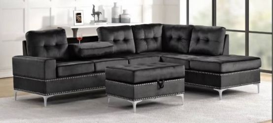 Black sectional with ottoman