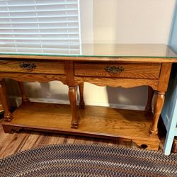 🇺🇸 Vintage Broyhill Solid Oak Console Table - 1980s 🇺🇸