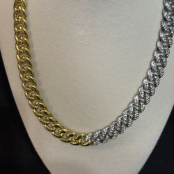 18” Gold Plated/Iced Out Cuban Chain With Matching 7”  Bracelet 