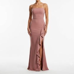 Windsor Coquette Mauve Ruffle Slit Maxi Dress Criss Cross Back Evening Small