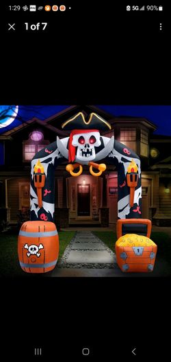 9.5FT Halloween Inflatables Pirate Skull Archway Outdoor Blow-up Decoration
