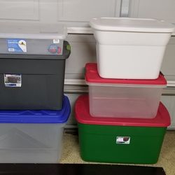 30 Gallon Tote Box Plastic Storage Containers Stackable Bin with Lid Set of  6