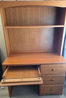 Real Solid Wood Computer Desk with Hutch