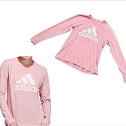 Adidas Amplifier Tshirt Pink Long Sleeve Size Medium Women’s Cotton Blue Logo