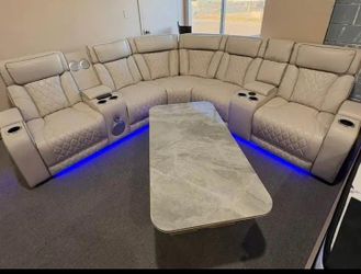 Modern Power Reclining Sectional Sofa with LED Lights, Speakers and massage