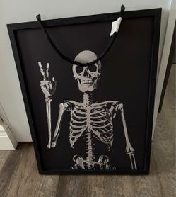 New 20x16" black Halloween skeleton trick or treat double sided hanging sign wall decoration