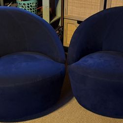 Weiman Modern Blue Velvet Barrel Chairs – Pair 1600 OBO