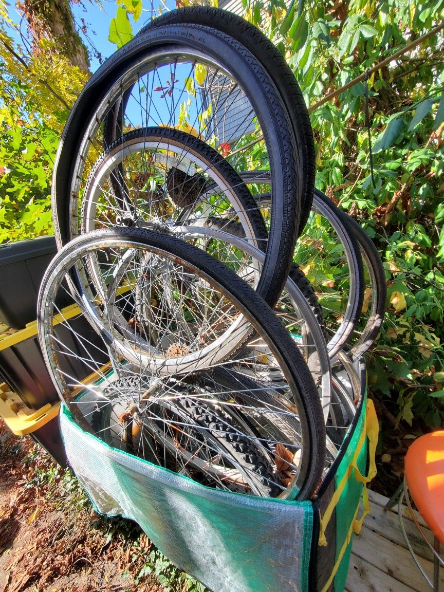 Overstuffed Crate Of Bicycle Tires/Wheels  $200