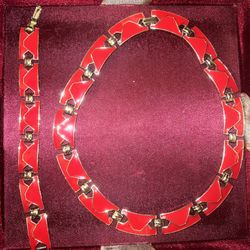 Red Necklace + Bracelet Set 2 Pieces 