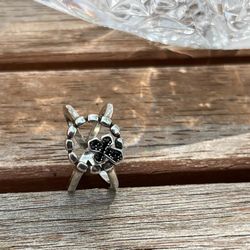 NEW Cute Gorgeous Simple Vintage S925 silver Semi-precious stone PRAY/CROSS adjustable Ring