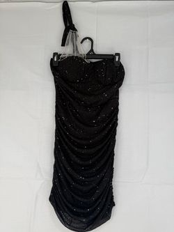 Black Glitter Ruched One-Shoulder Mini Dress