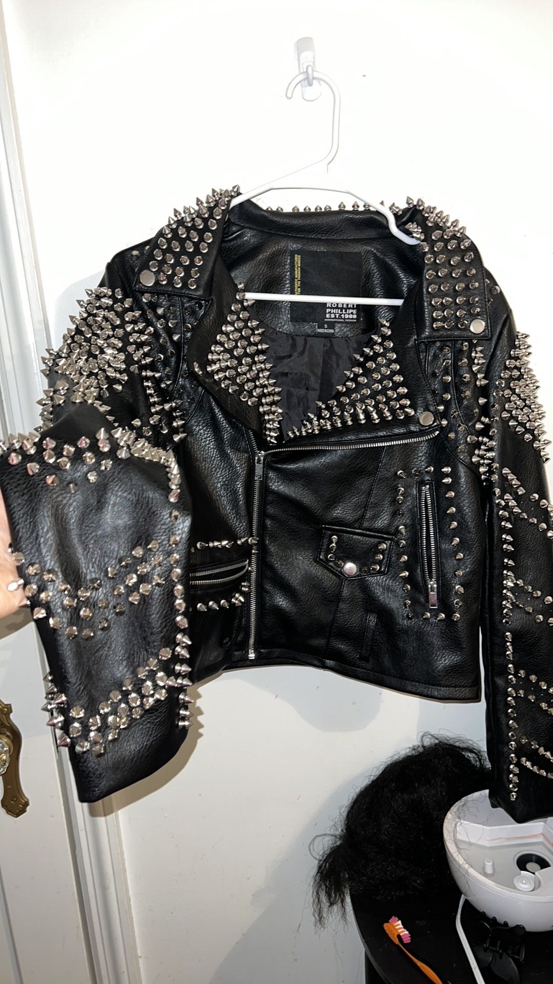 Robert Phillipe Spiked Faux Leather Jacket 