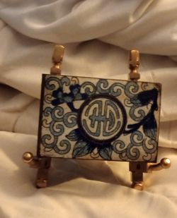 Vintage Blue And Whité Match Box Holder Cover 