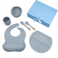 Silicone Baby Feeding Set – Bowl, Plate, Spoon, Fork & Bibs for Easy Weaning