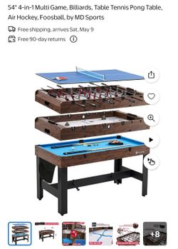 4-in-1 Multi Game, Billiards, Table Tennis Pong Table, Air Hockey, Foosball,