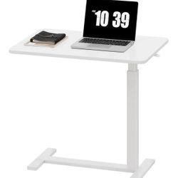 Sweetcrispy Bedside Table with Wheels, Adjustable Bedside Table for Hospital and Home Use, Rolling Laptop Table, Mobile Standing Desk, White